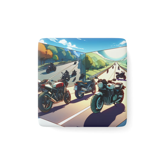 Motorcycle Adventure Porcelain Magnet - Square Home Decor