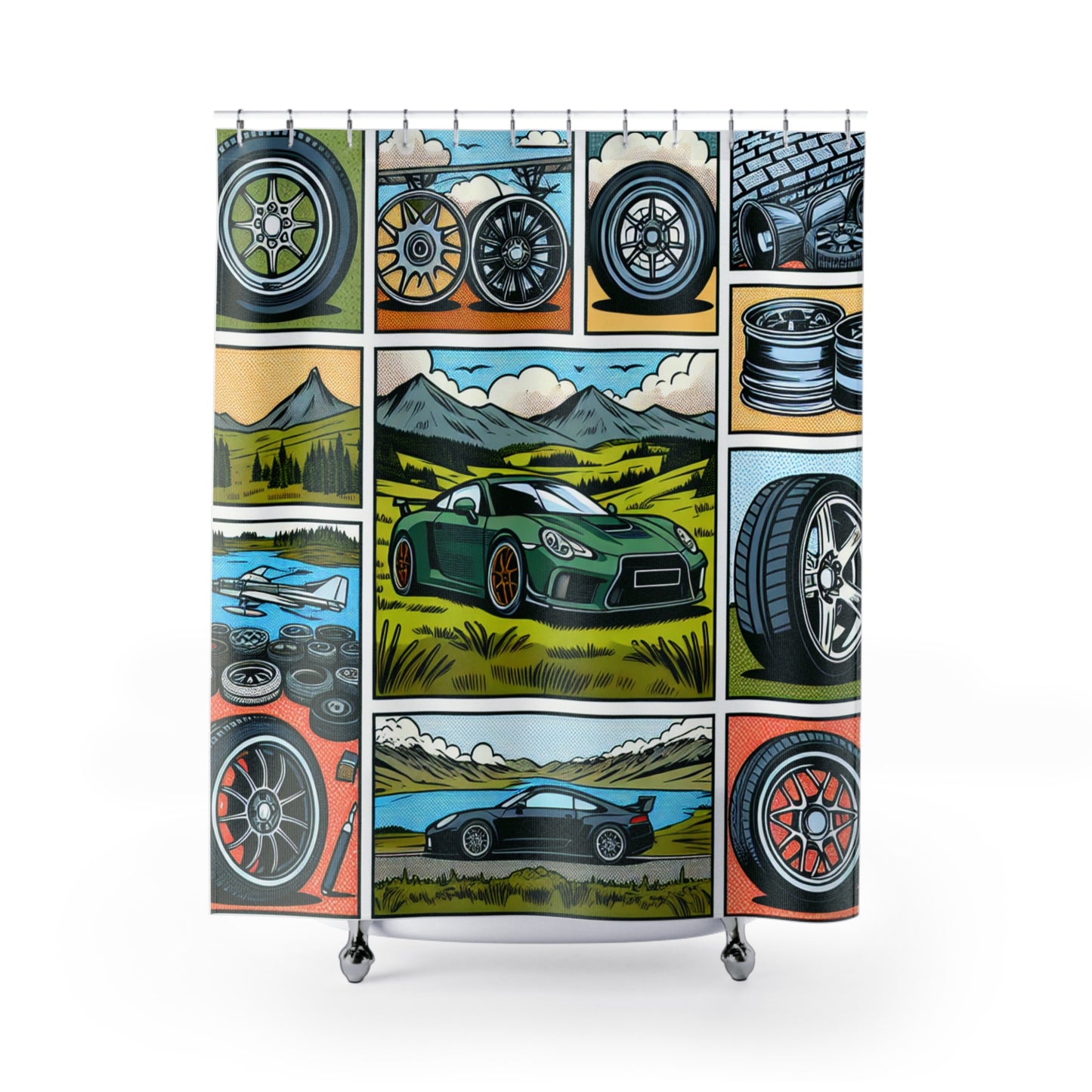 Automotive-Themed Shower Curtain with Racing Designs | Perfect for Car Lovers