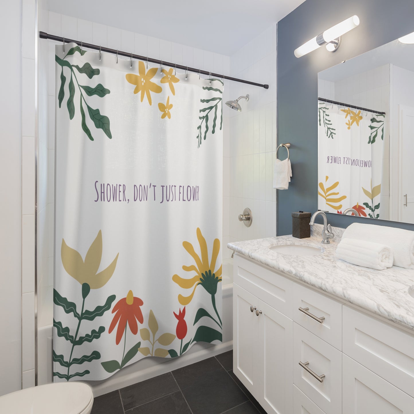 Floral Bloom Shower Curtain - "Shower, Don't Just Flower" - Vibrant Bathroom Decor