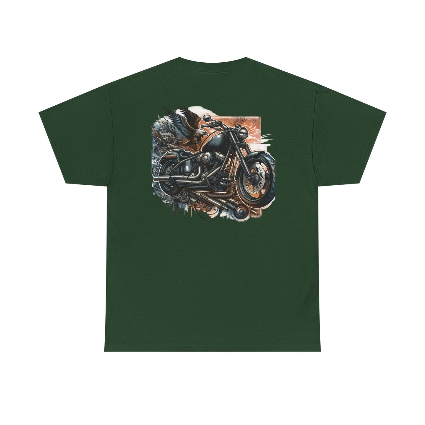 Retro Bike Adventure Vibes Unisex Heavy Cotton Tee - Vintage Motorcycle & Landscape Design