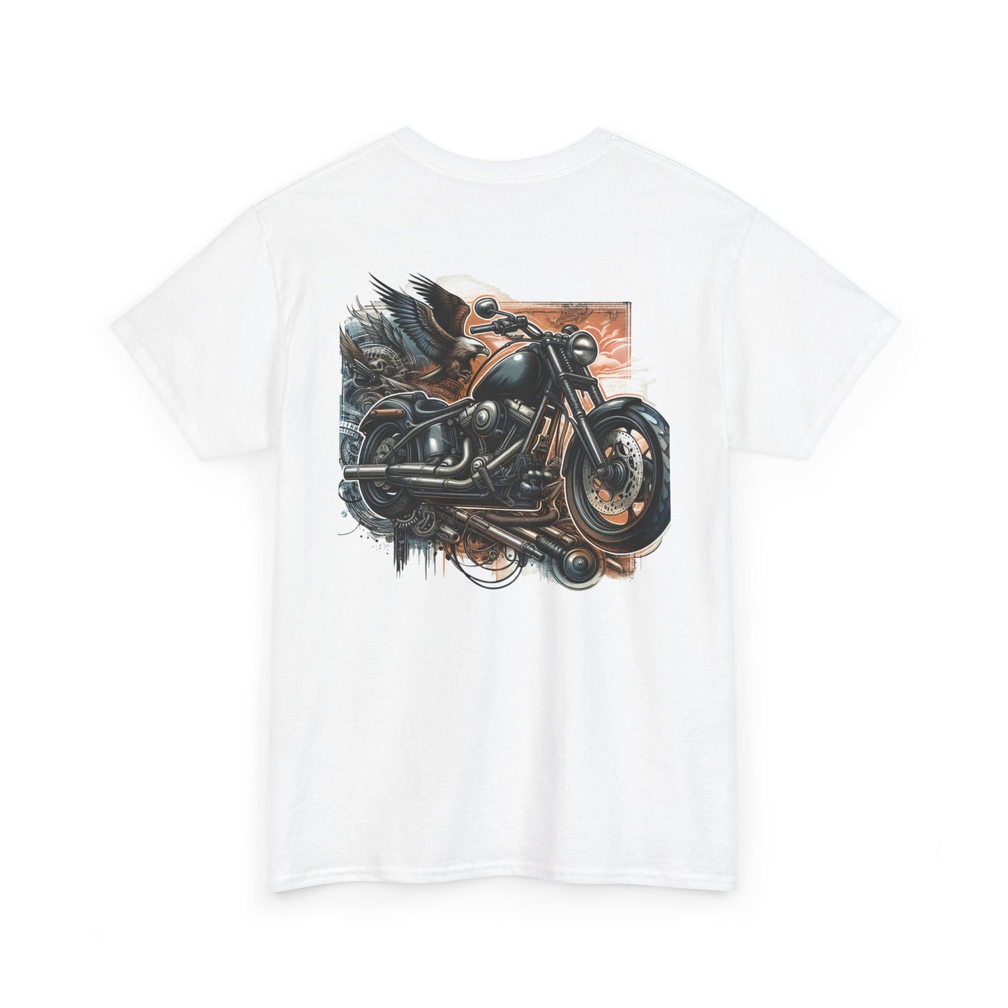 Retro Bike Adventure Vibes Unisex Heavy Cotton Tee - Vintage Motorcycle & Landscape Design
