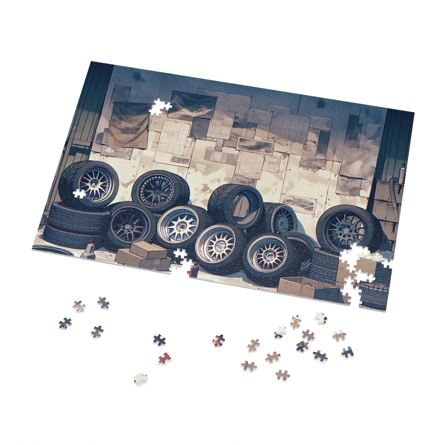 Automotive Garage Jigsaw Puzzle with Tin – Perfect Gift for Car Enthusiasts
