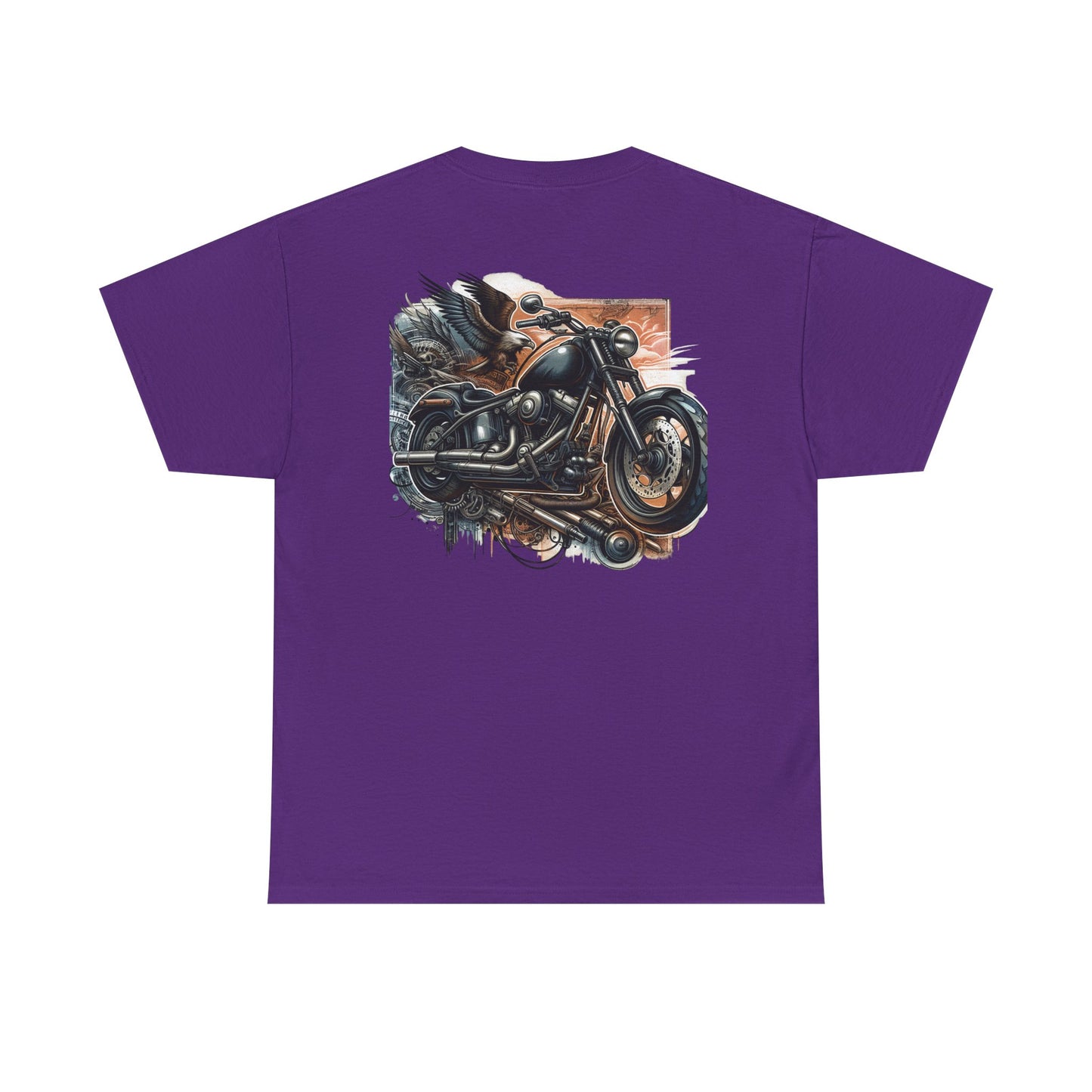 Retro Bike Adventure Vibes Unisex Heavy Cotton Tee - Vintage Motorcycle & Landscape Design