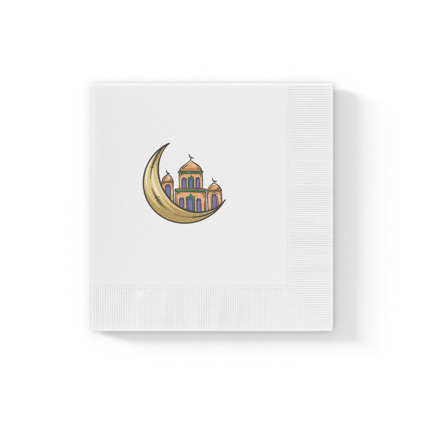 Elegant White Napkins with Moon and Mosque Design - Perfect for Ramadan and Eid Celebrations