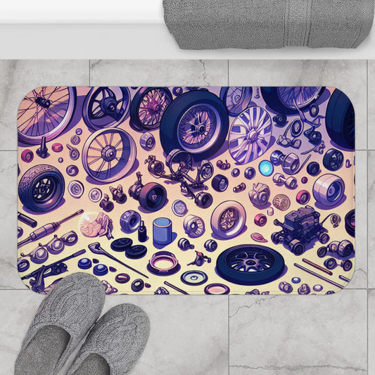 Automotive Parts Bath Mat - Vibrant Car Enthusiast Decor