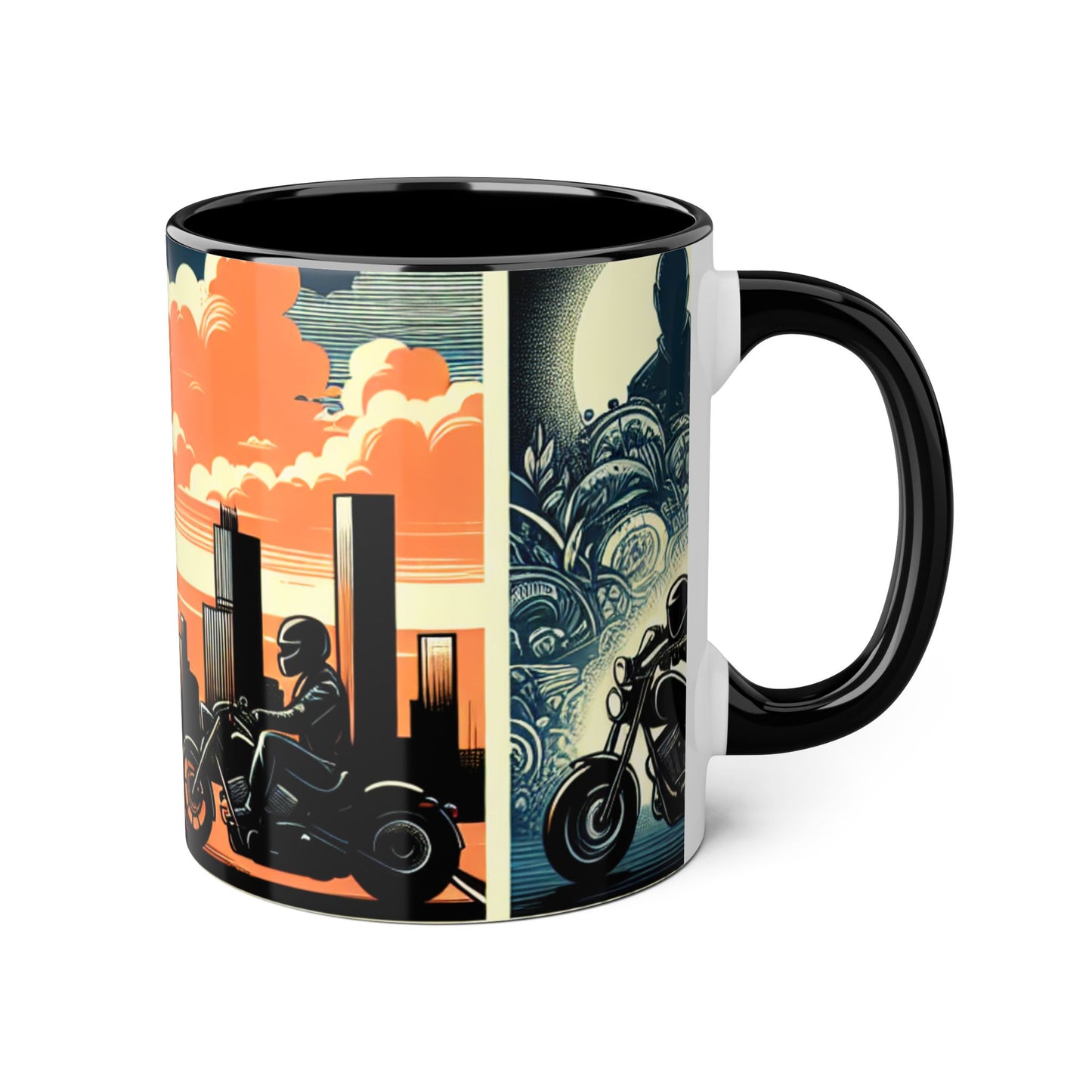 Retro Bike Accent Mug | 11oz Coffee Cup with Scenic Skyline Design