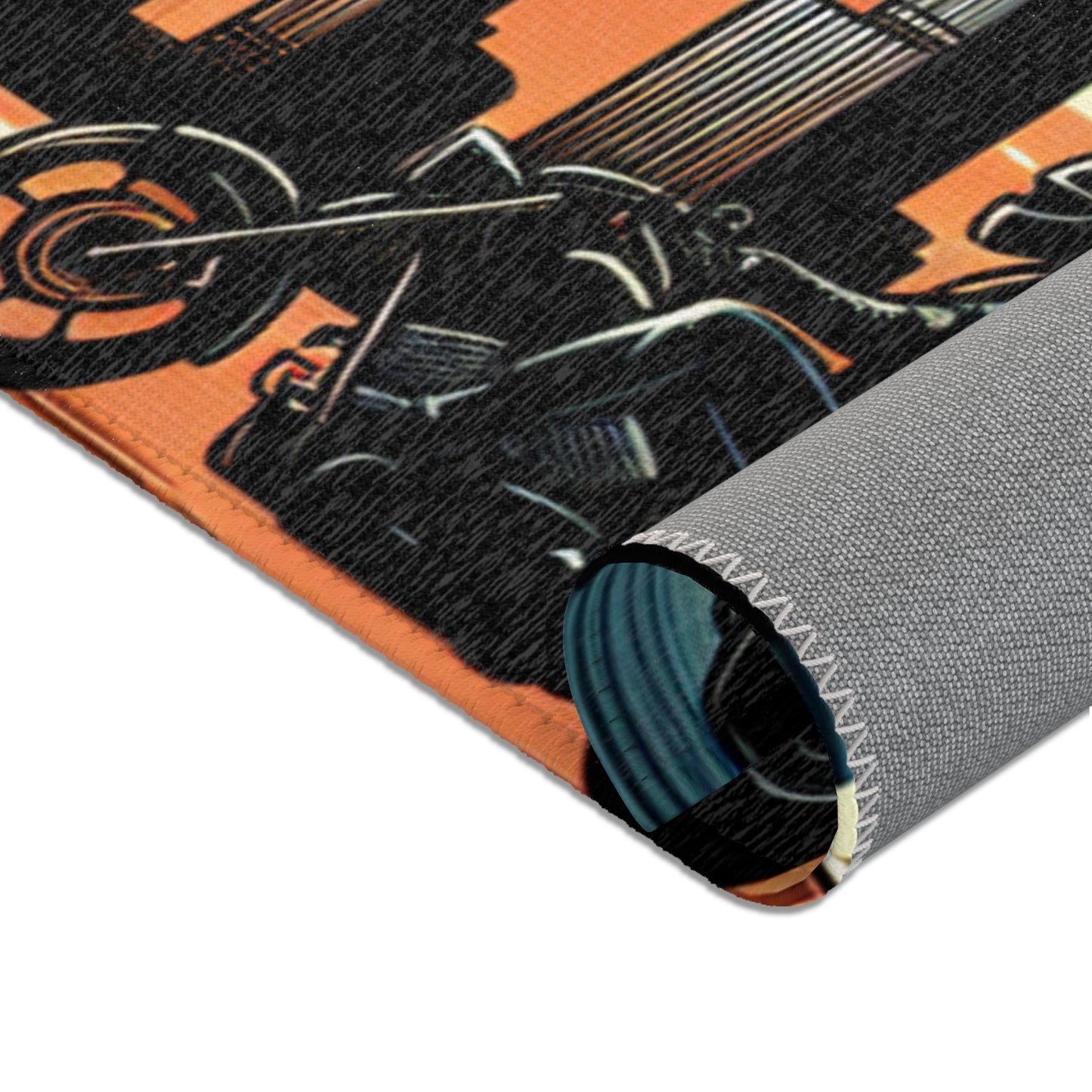 Retro Bike Area Rug - Motorcycle Design
