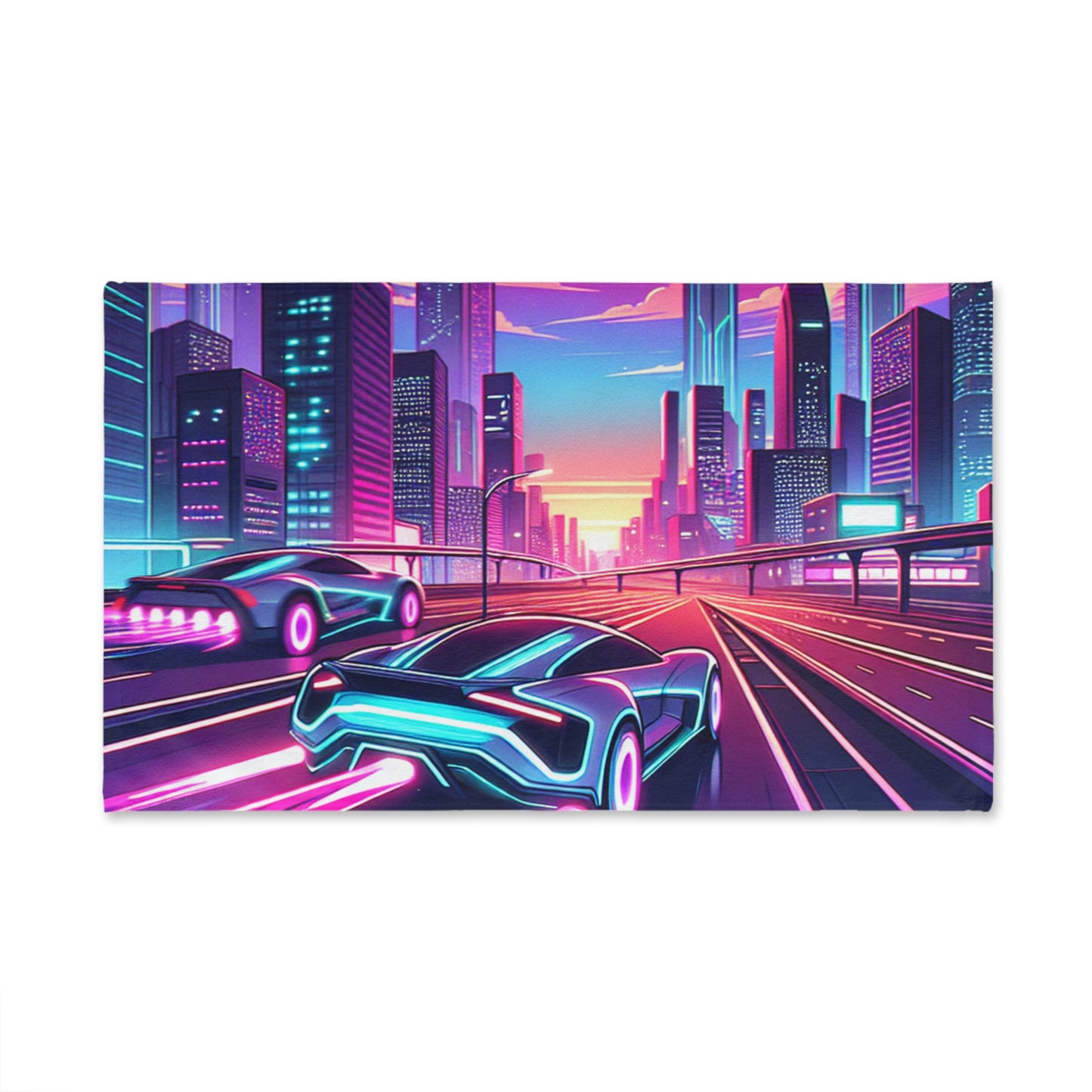 Neon City Hand Towel - Futuristic Design for Car Enthusiasts