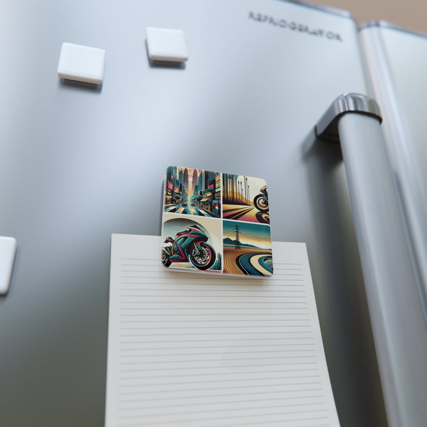 Vintage Motorcycle Square Porcelain Magnet - Retro Road Trip Art
