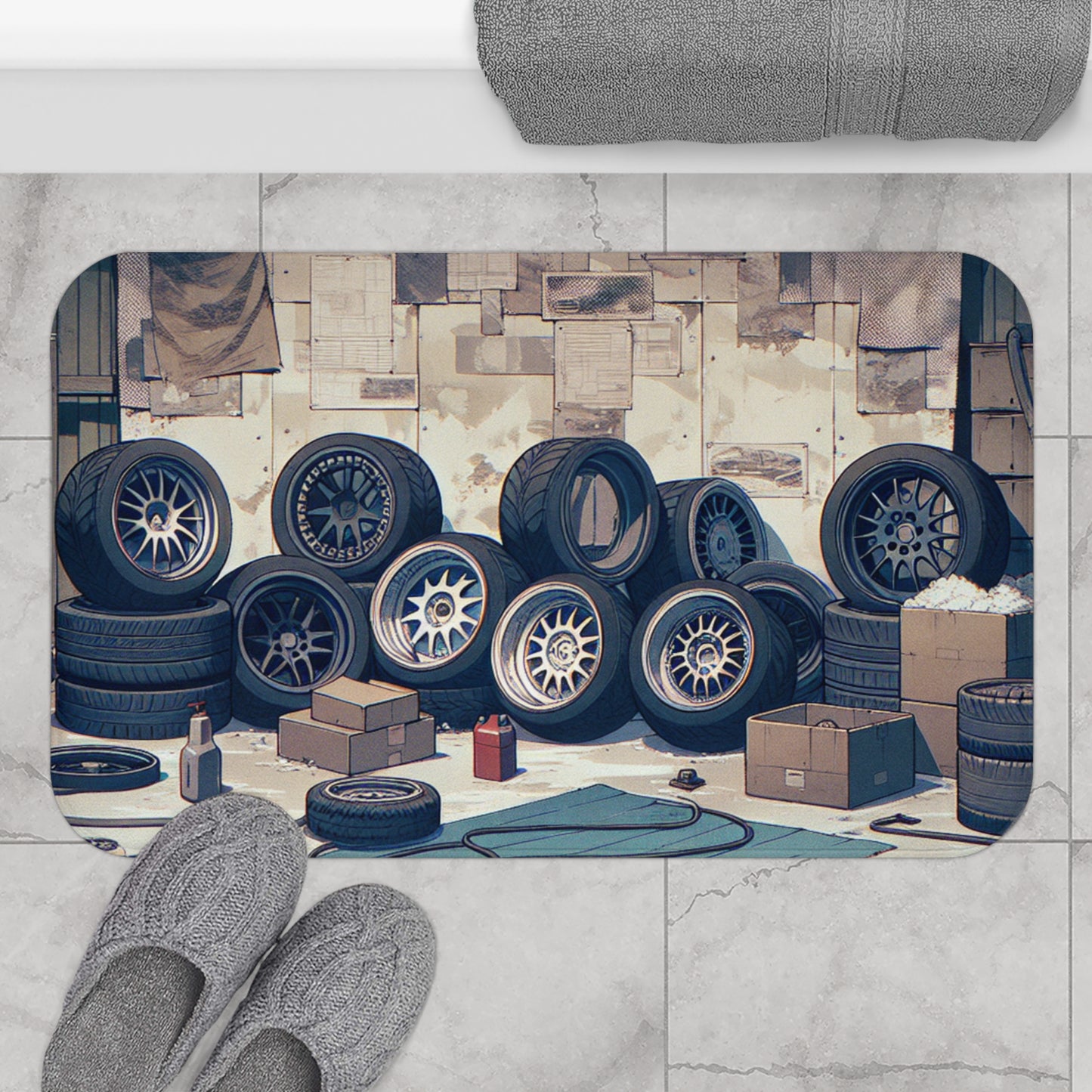 Automotive Garage Bath Mat - Tire Design
