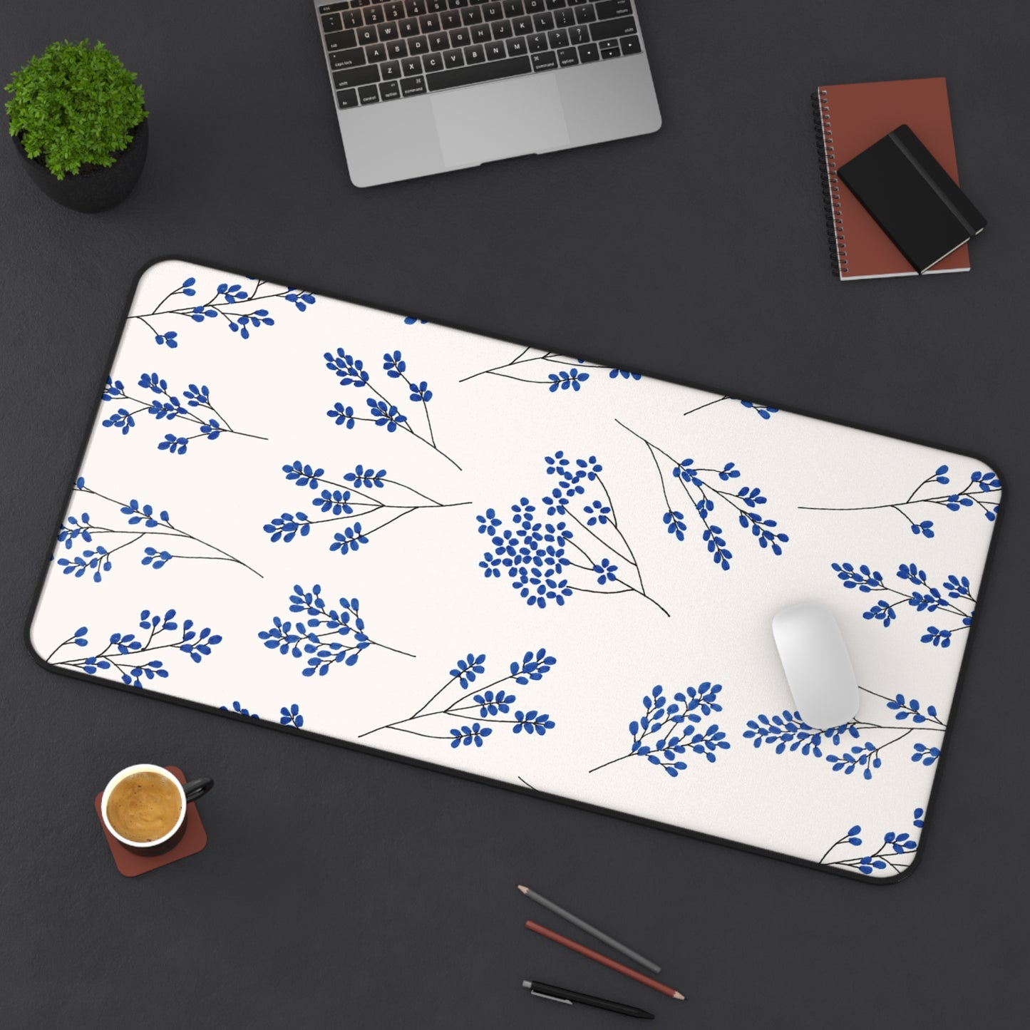 Floral Blue Mouse Pad - Stylish Office Decor for Home and Work