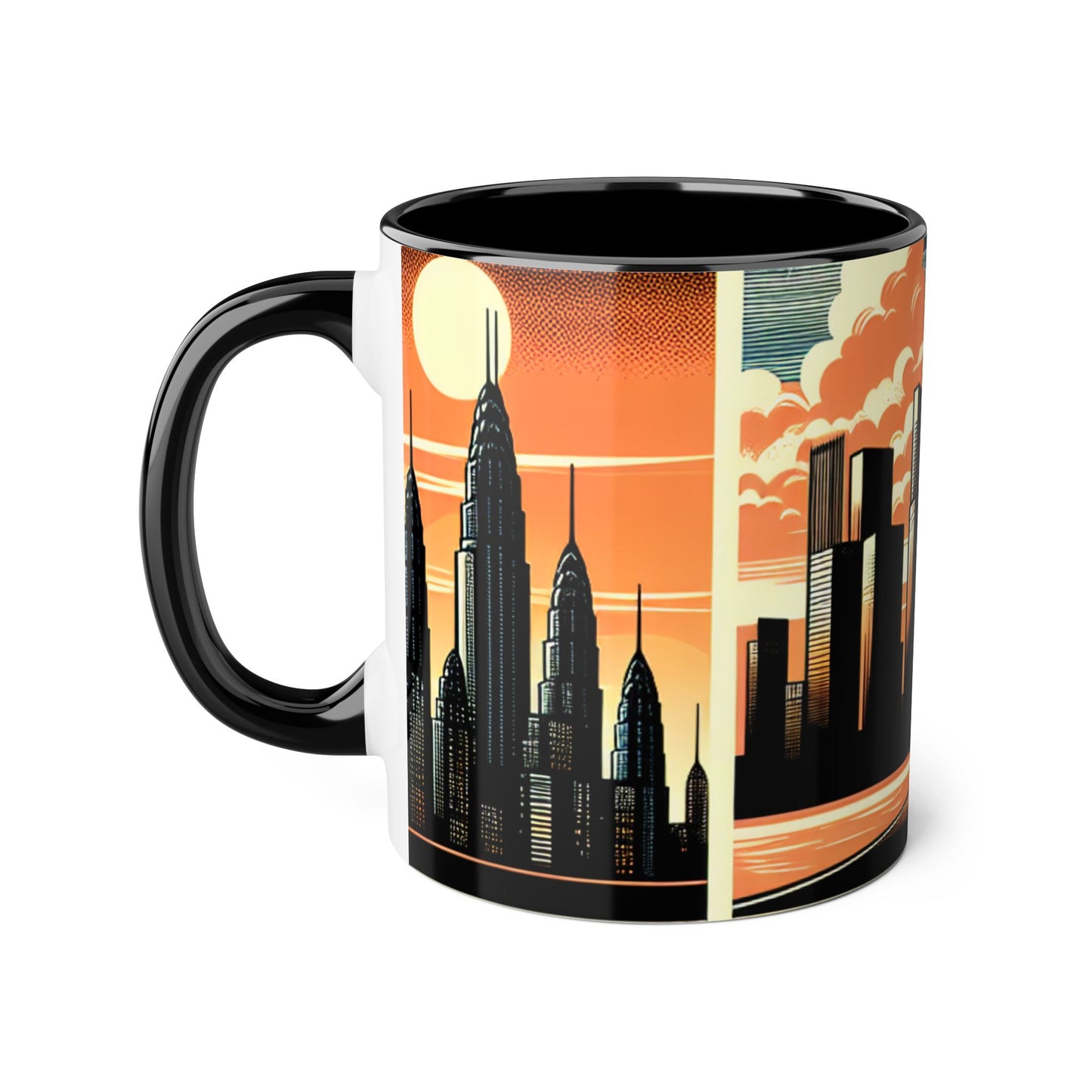 Retro Bike Accent Mug | 11oz Coffee Cup with Scenic Skyline Design