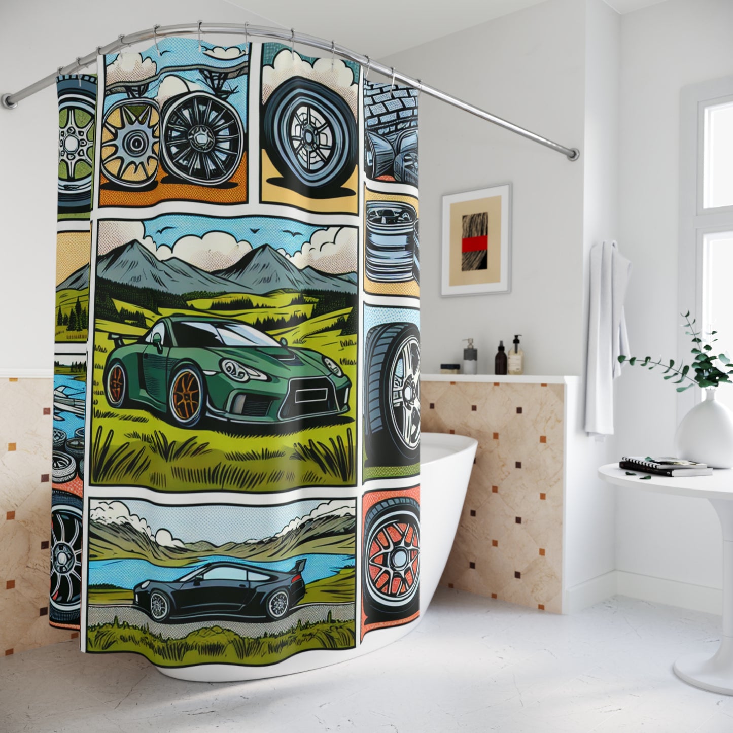Automotive-Themed Shower Curtain with Racing Designs | Perfect for Car Lovers