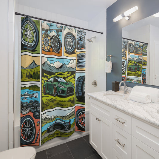 Automotive-Themed Shower Curtain with Racing Designs | Perfect for Car Lovers