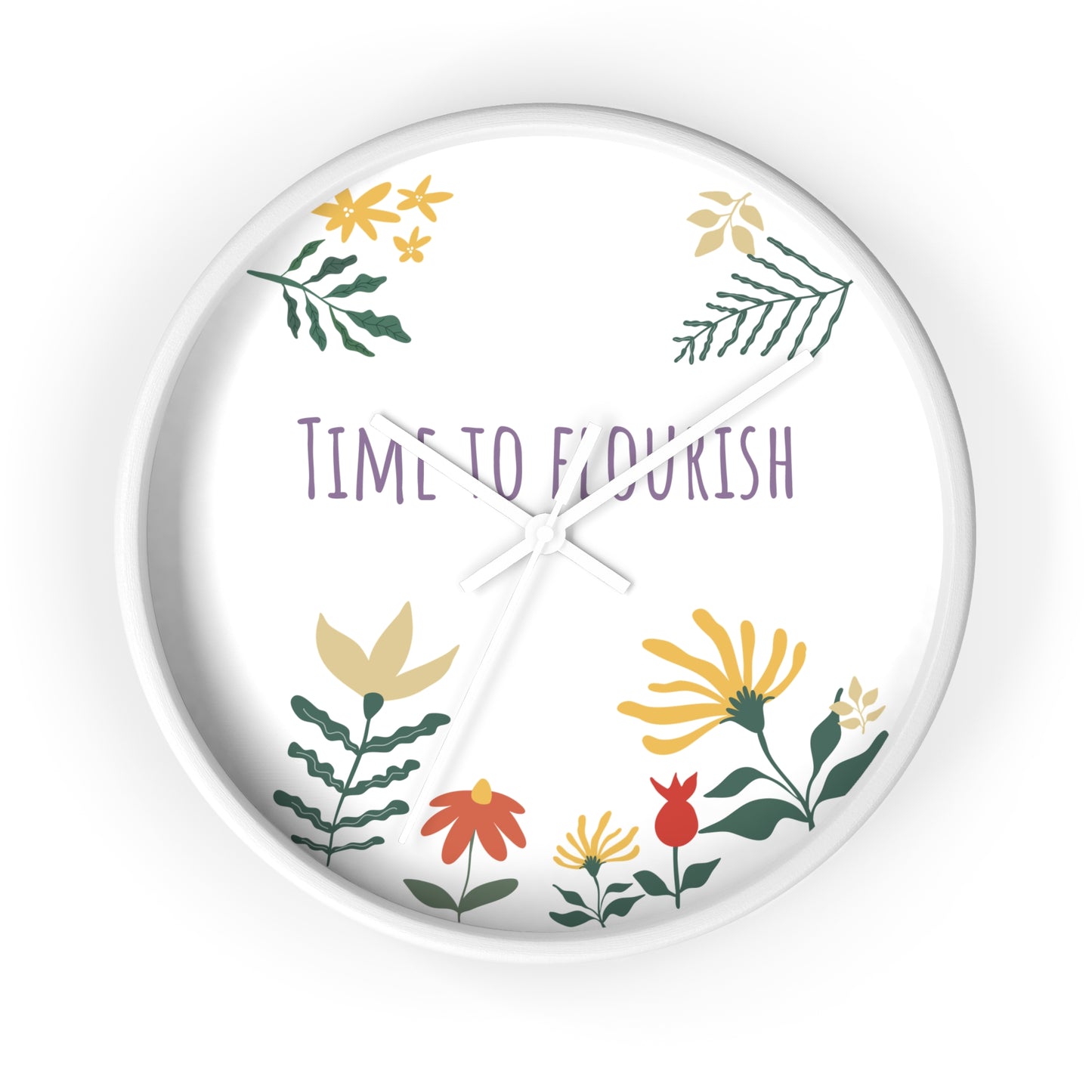 Floral Bloom Wall Clock - "Time to Flourish" Decor for Home & Office