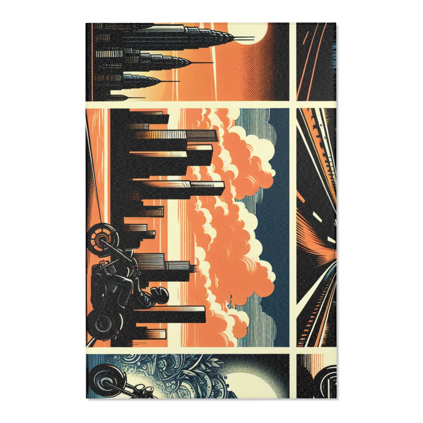 Retro Bike Area Rug - Motorcycle Design