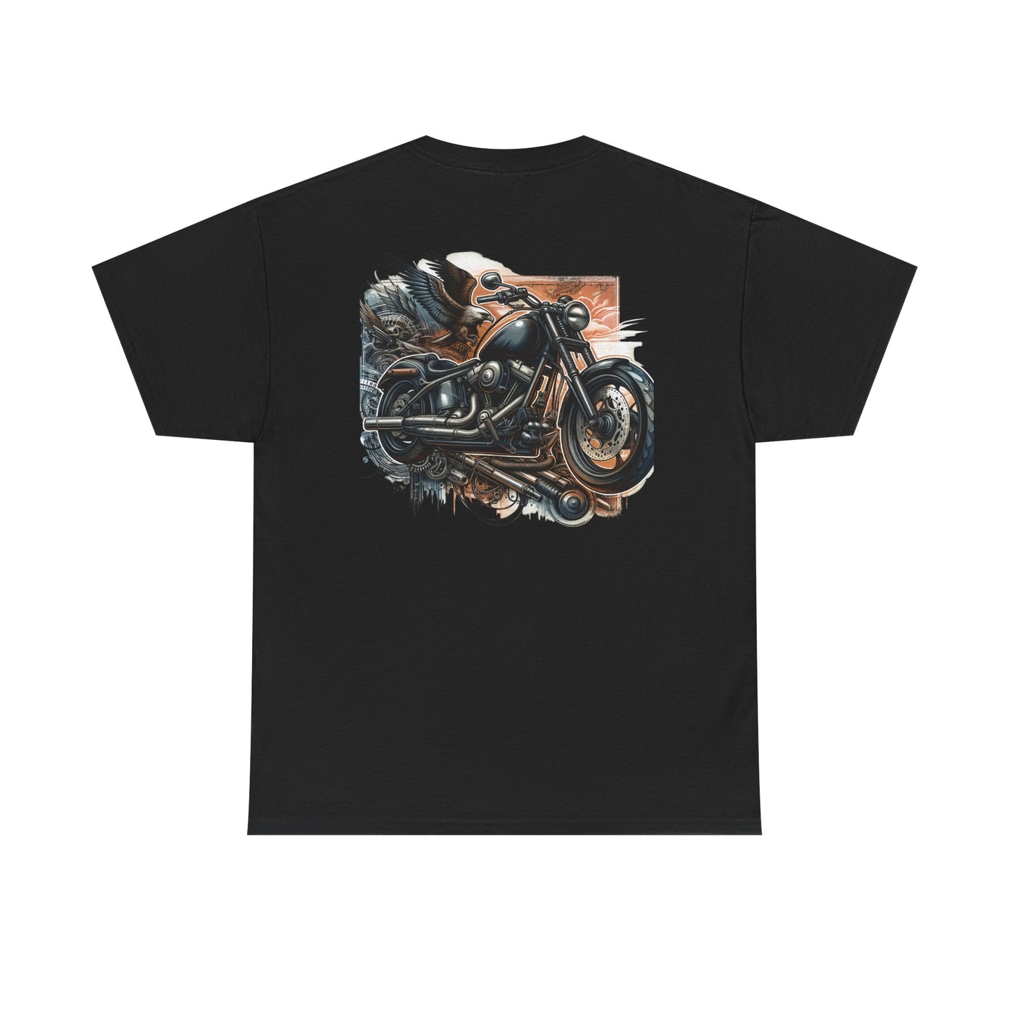 Retro Bike Adventure Vibes Unisex Heavy Cotton Tee - Vintage Motorcycle & Landscape Design