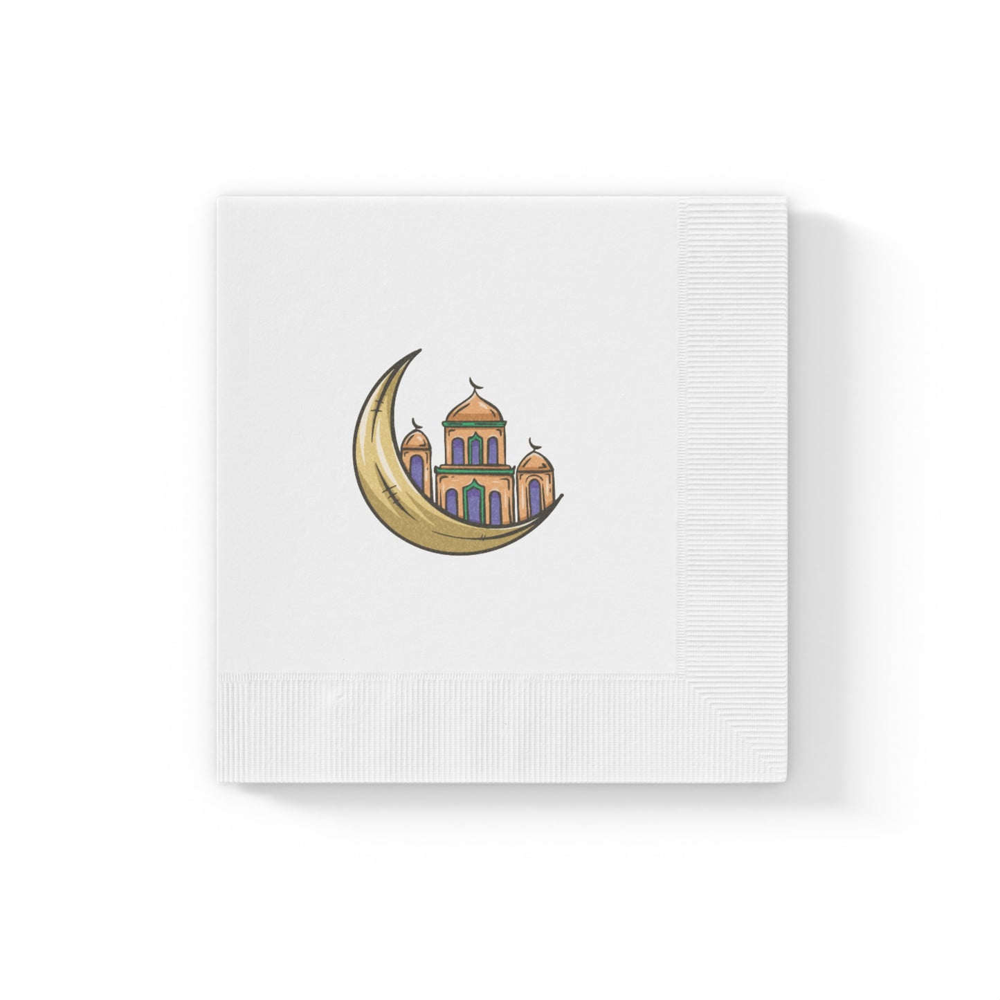 Elegant White Napkins with Moon and Mosque Design - Perfect for Ramadan and Eid Celebrations