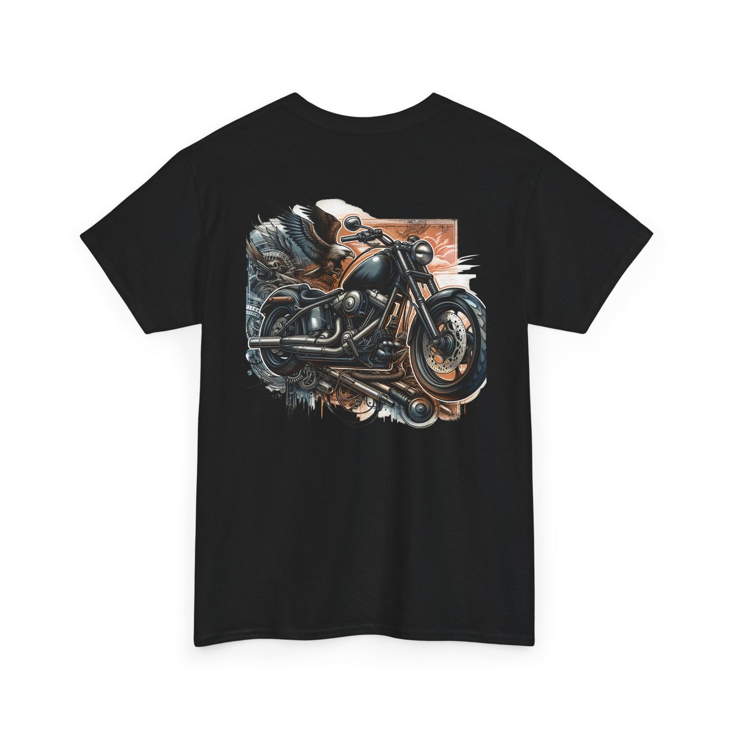 Retro Bike Adventure Vibes Unisex Heavy Cotton Tee - Vintage Motorcycle & Landscape Design
