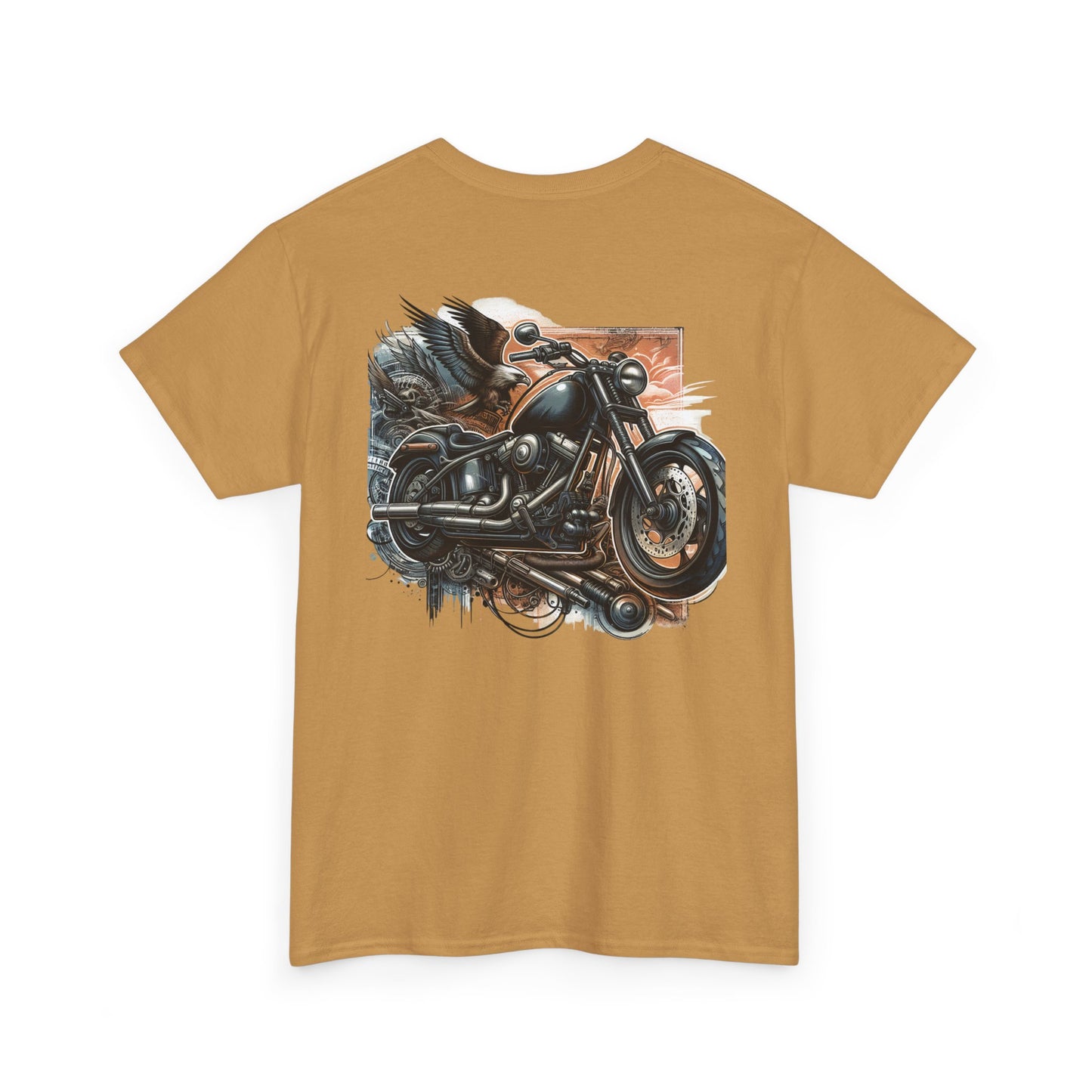 Retro Bike Adventure Vibes Unisex Heavy Cotton Tee - Vintage Motorcycle & Landscape Design