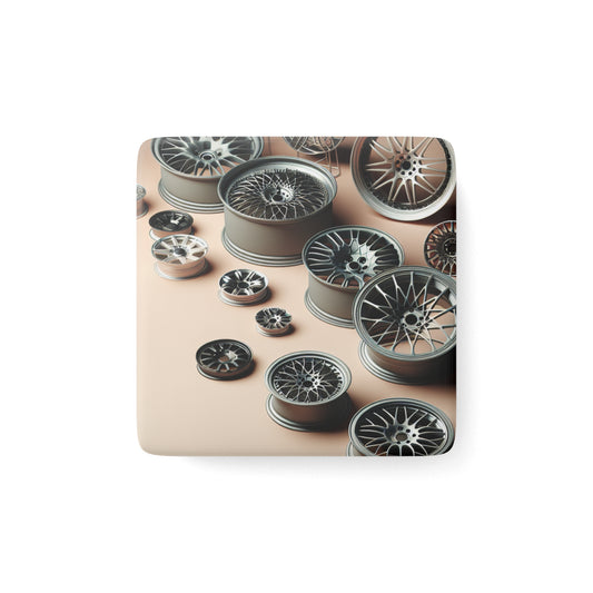Sporty Car Wheel Design Porcelain Magnet – Perfect Gift for Auto Enthusiasts