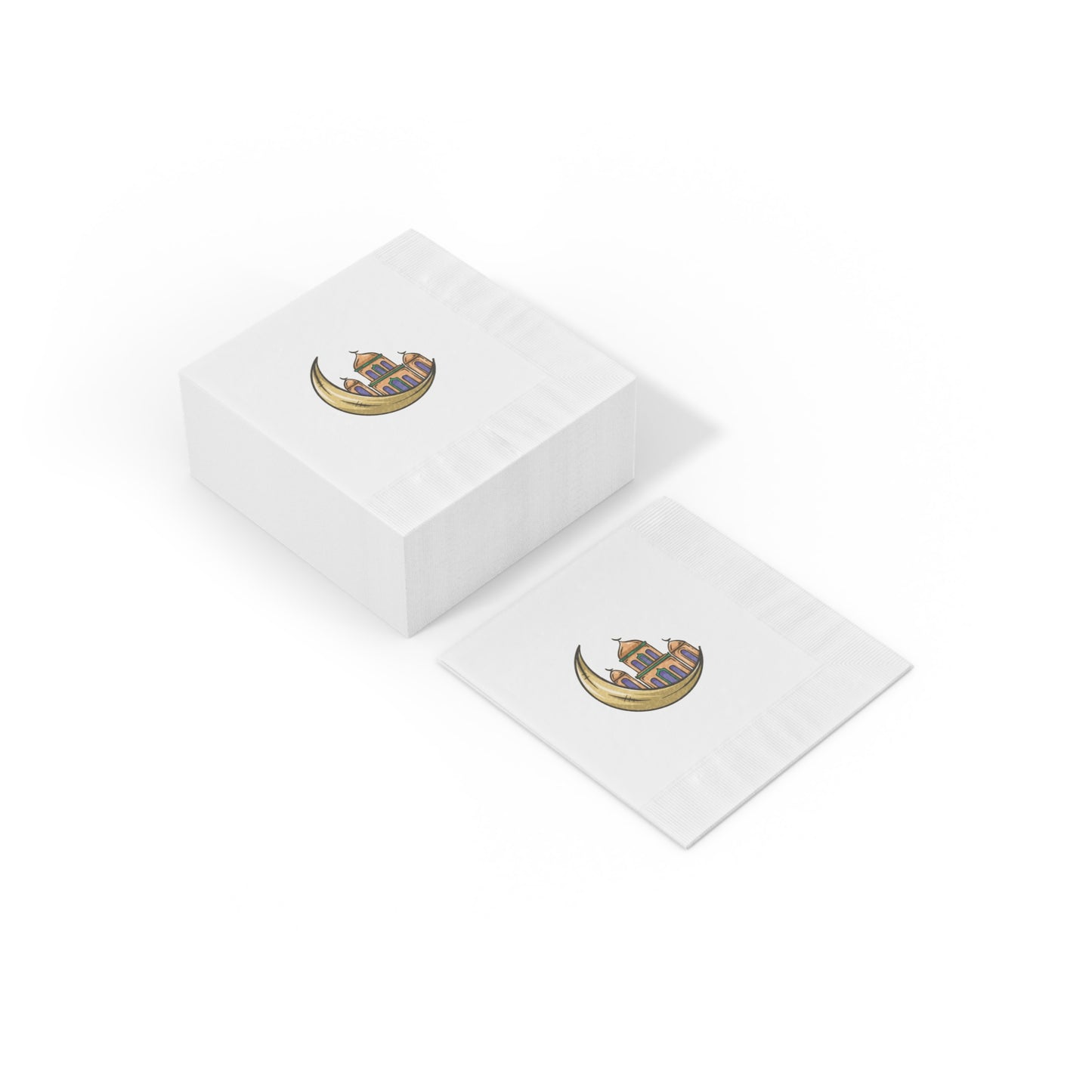 Elegant White Napkins with Moon and Mosque Design - Perfect for Ramadan and Eid Celebrations