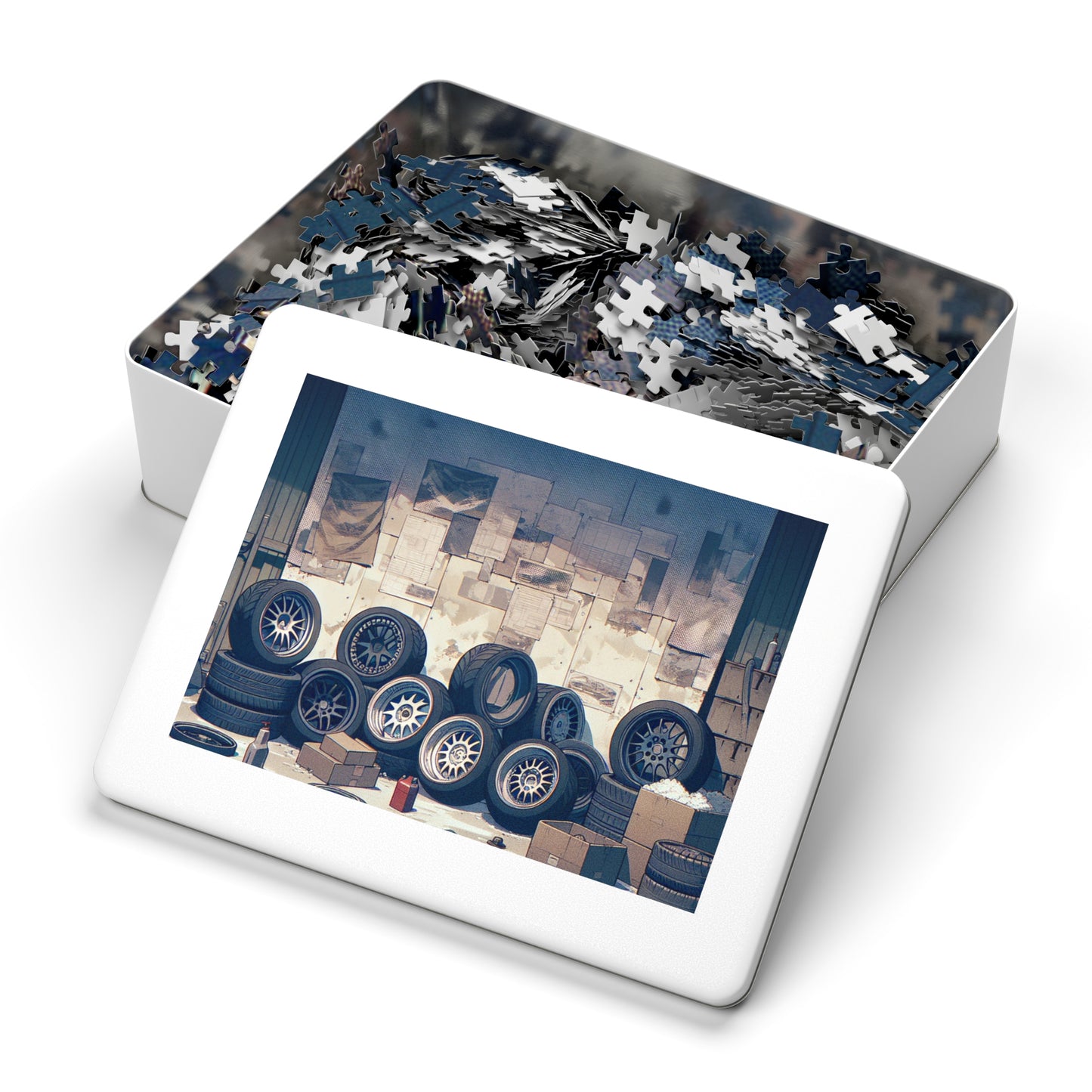 Automotive Garage Jigsaw Puzzle with Tin – Perfect Gift for Car Enthusiasts