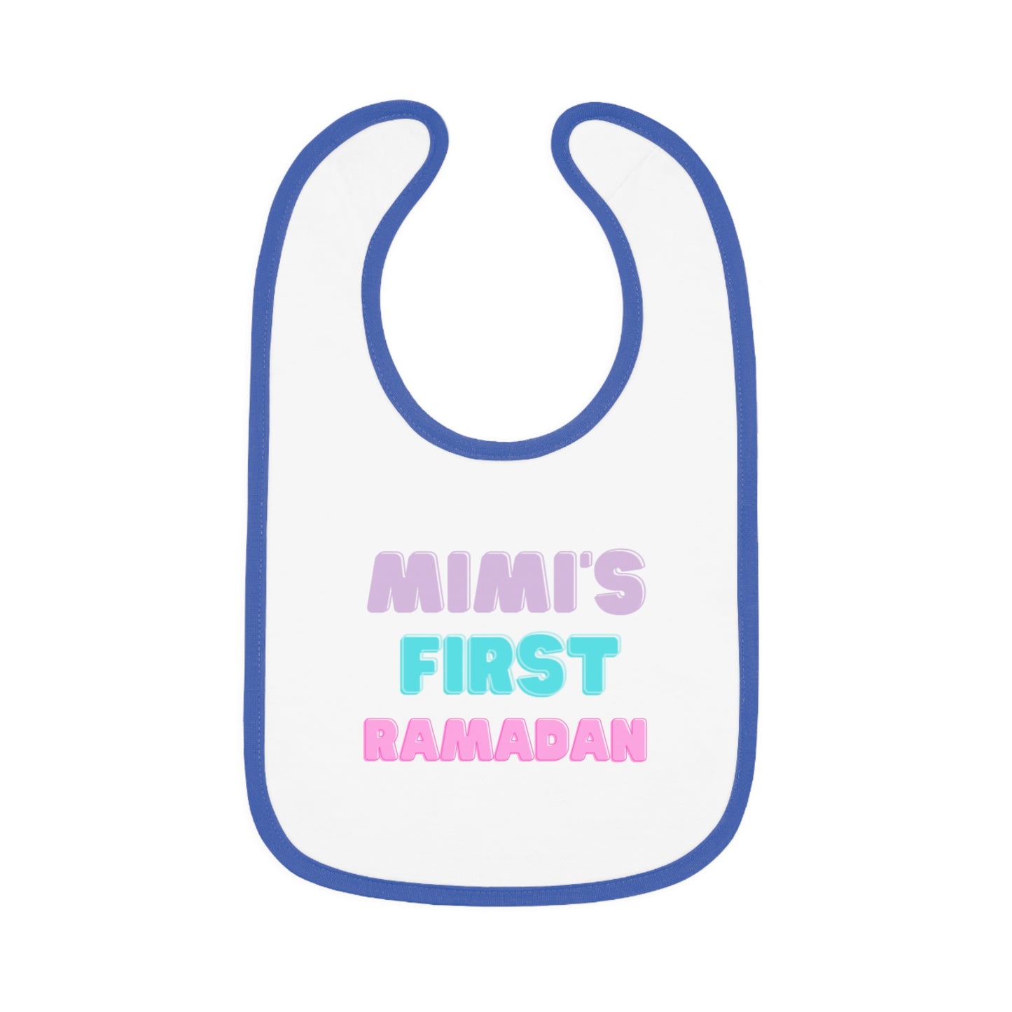 Mimi's First Ramadan Baby Bib | Cute Contrast Trim Jersey Bib for New Celebrations