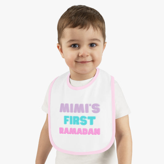 Mimi's First Ramadan Baby Bib | Cute Contrast Trim Jersey Bib for New Celebrations