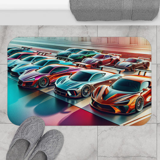 Racing Cars Bath Mat - Vibrant Automotive Design for Car Enthusiasts