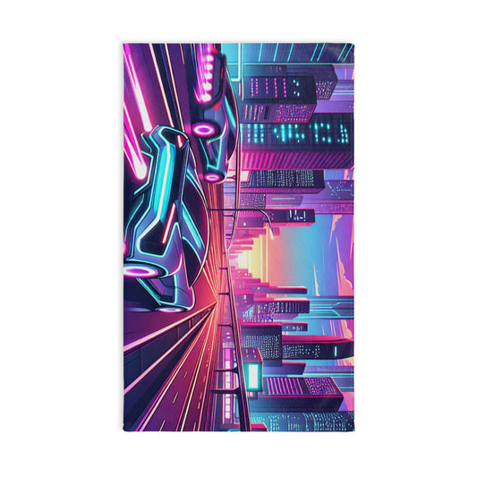 Neon City Hand Towel - Futuristic Design for Car Enthusiasts