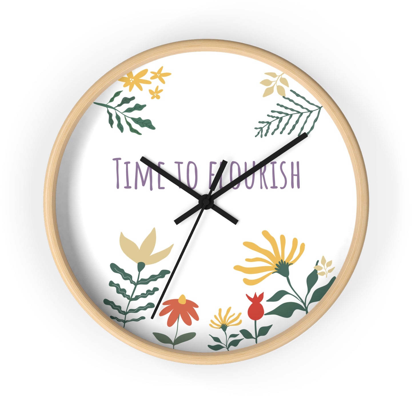Floral Bloom Wall Clock - "Time to Flourish" Decor for Home & Office