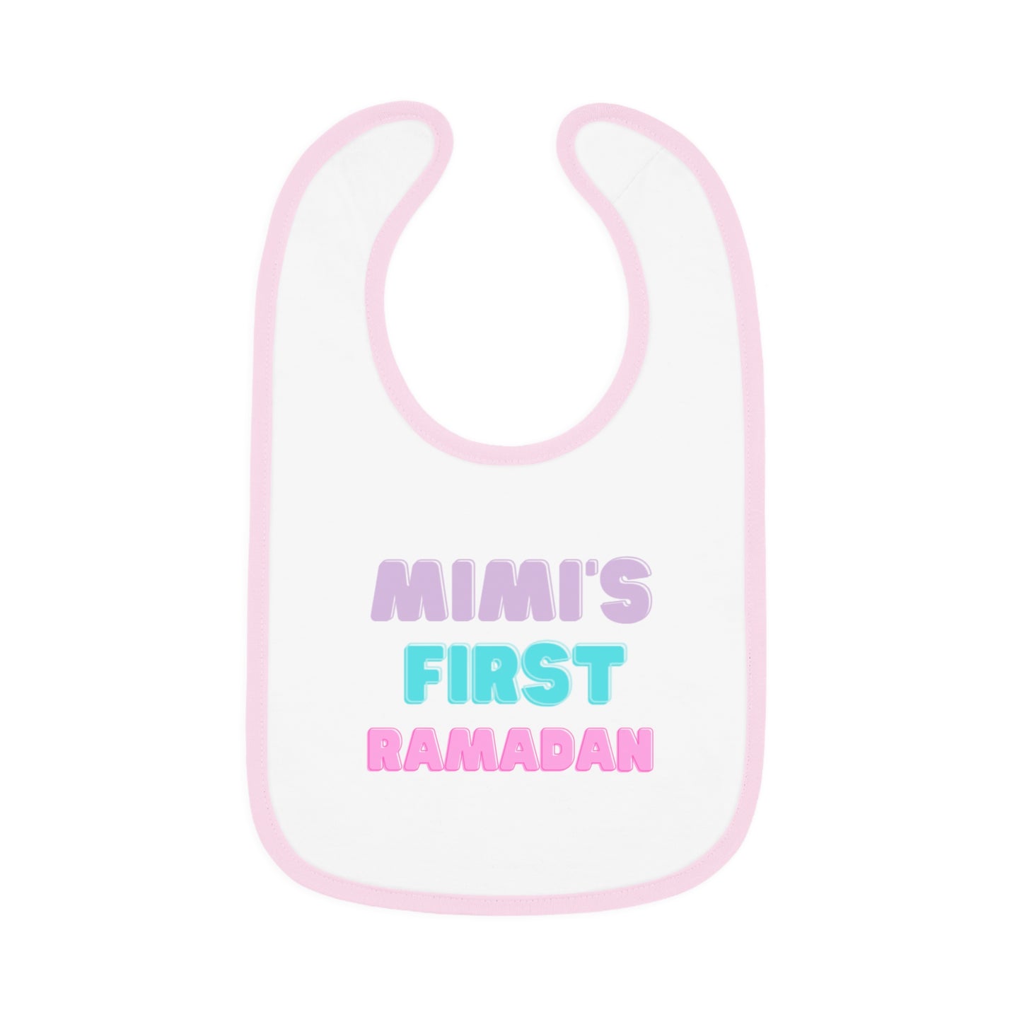 Mimi's First Ramadan Baby Bib | Cute Contrast Trim Jersey Bib for New Celebrations