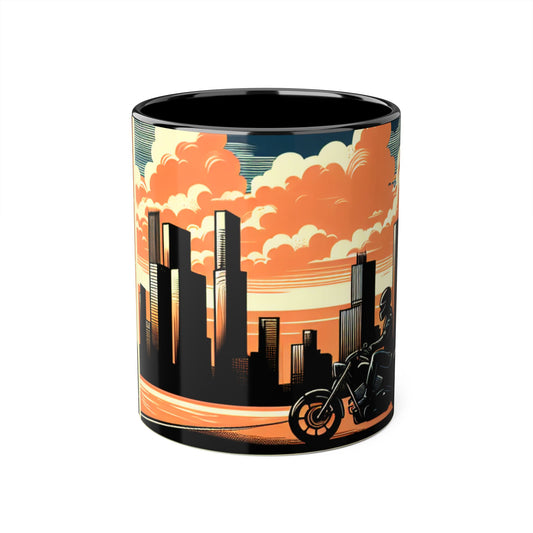 Retro Bike Accent Mug | 11oz Coffee Cup with Scenic Skyline Design