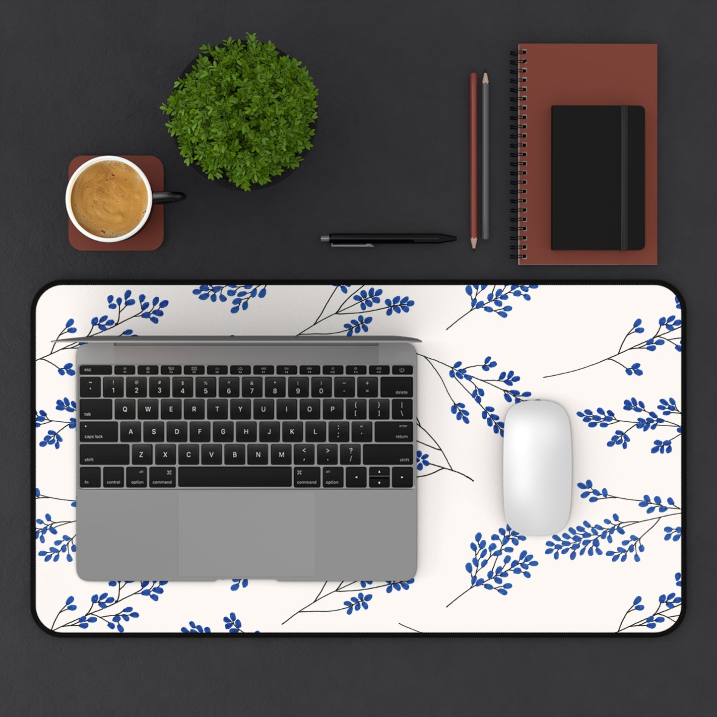 Floral Blue Mouse Pad - Stylish Office Decor for Home and Work