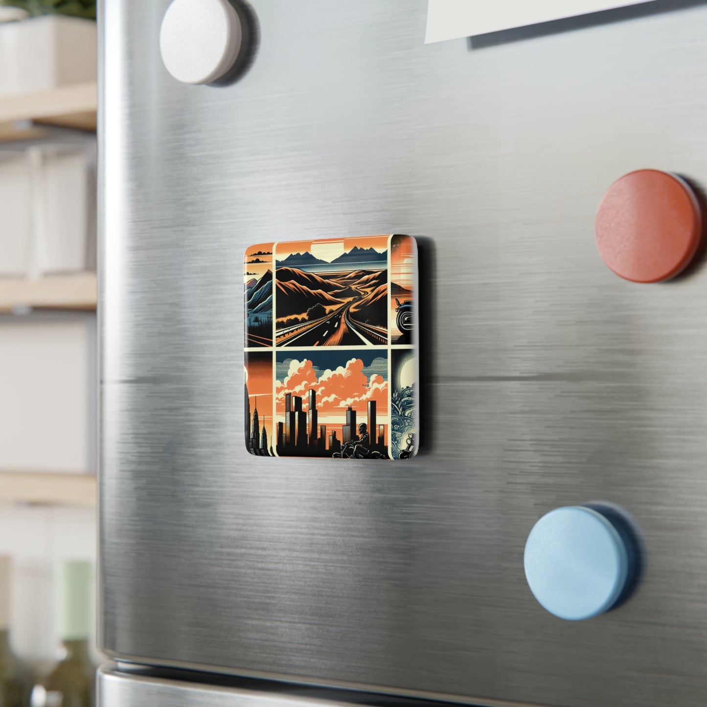 Retro Bike Square Porcelain Magnet | Travel & Adventure Vibes