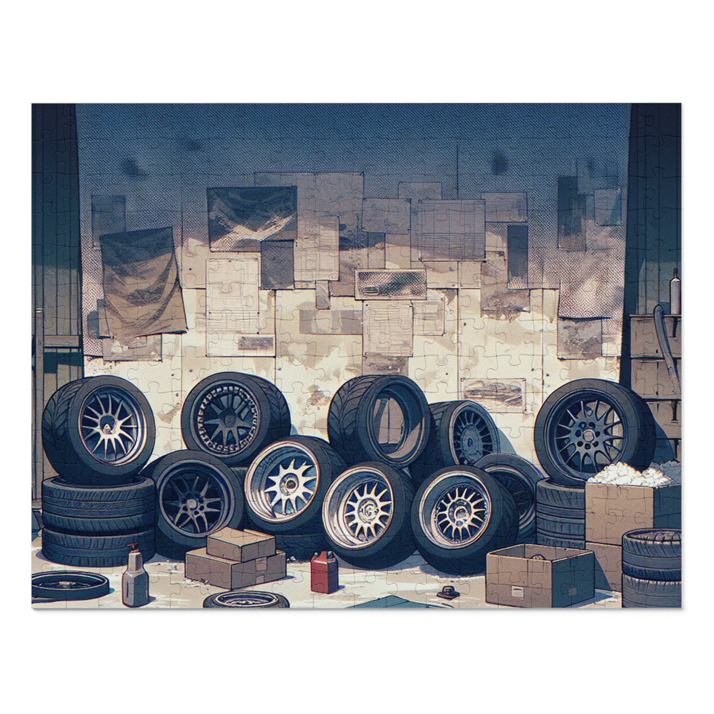 Automotive Garage Jigsaw Puzzle with Tin – Perfect Gift for Car Enthusiasts