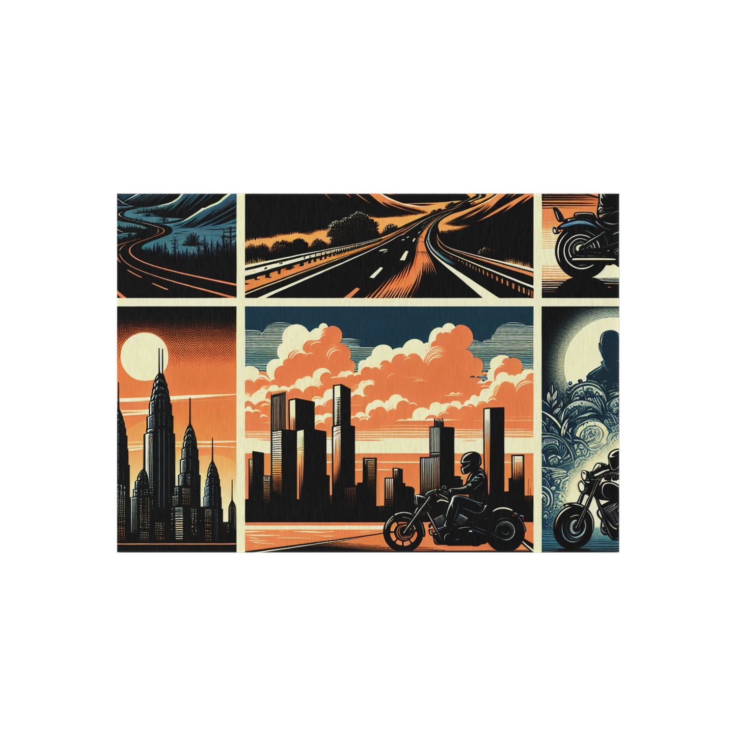 Retro Bike Outdoor Rug - Vibrant Travel Motif for Patios and Decks