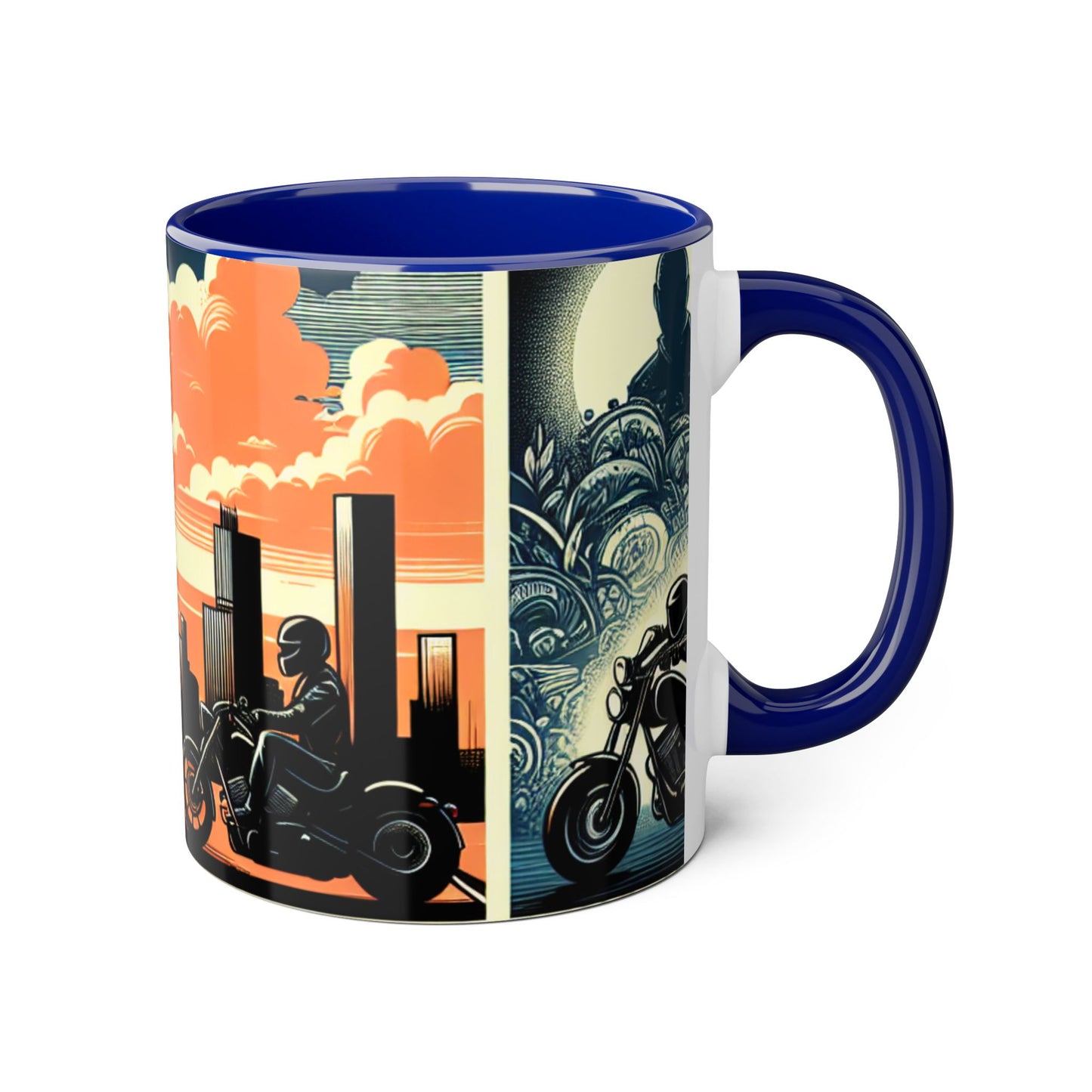 Retro Bike Accent Mug | 11oz Coffee Cup with Scenic Skyline Design