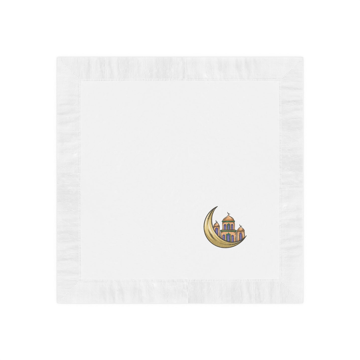 Elegant White Napkins with Moon and Mosque Design - Perfect for Ramadan and Eid Celebrations