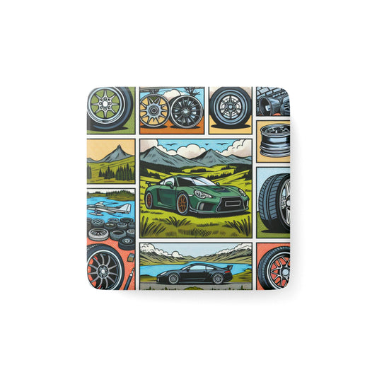 Vintage Car Enthusiast Porcelain Magnet - Square Automotive Design Perfect Gift for Car Enthusiasts