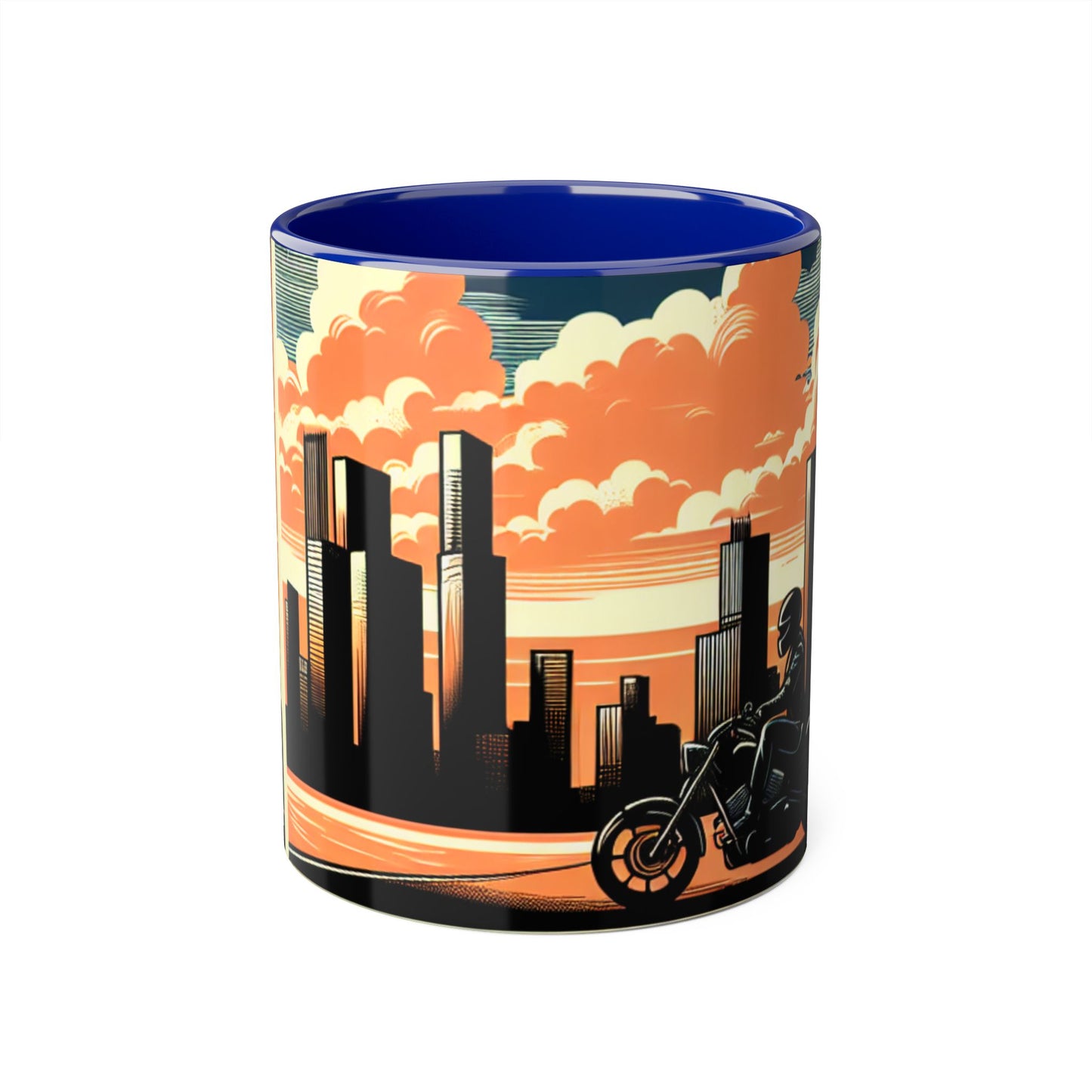 Retro Bike Accent Mug | 11oz Coffee Cup with Scenic Skyline Design