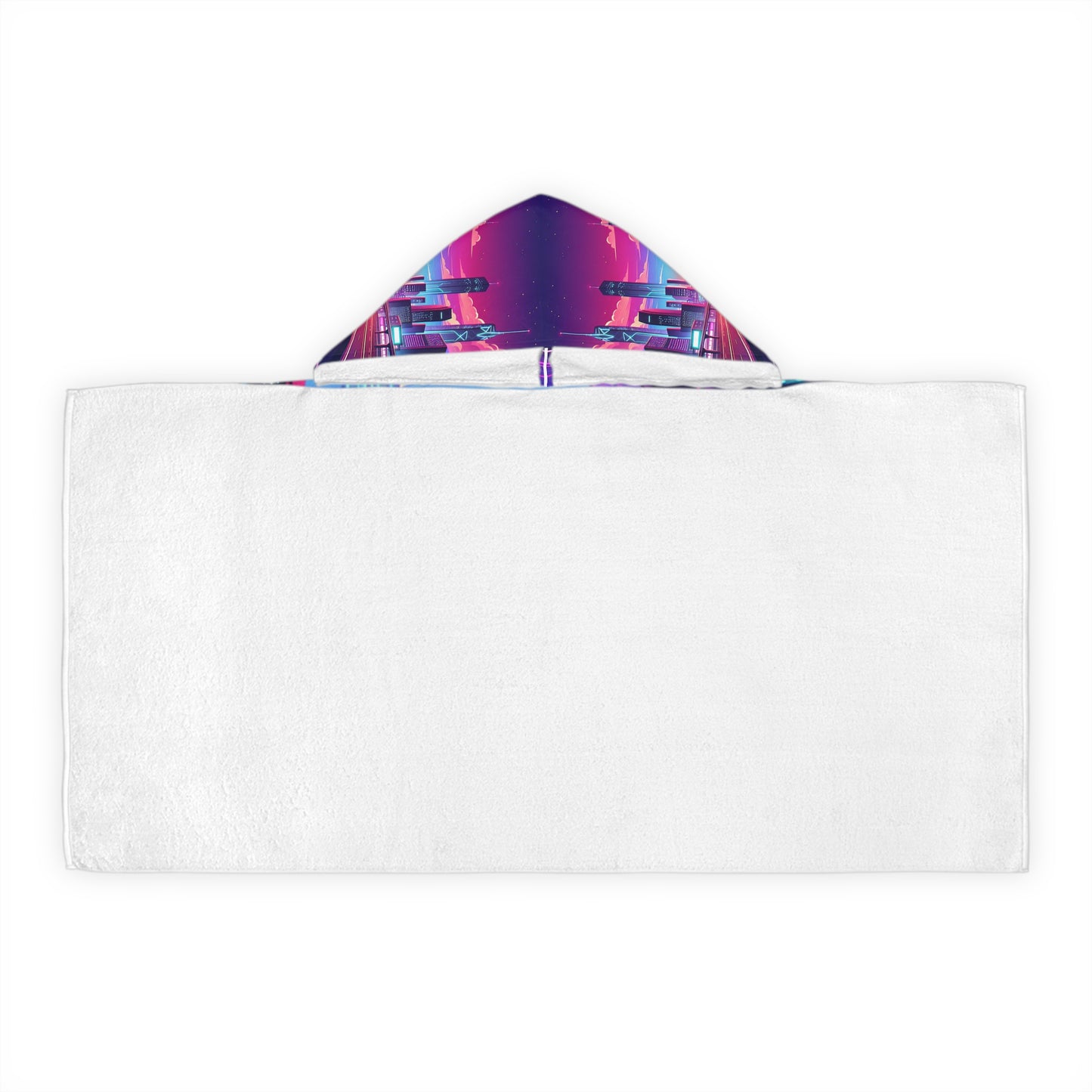 Youth Hooded Towel - Neon Cityscape Super Car Design for Kids