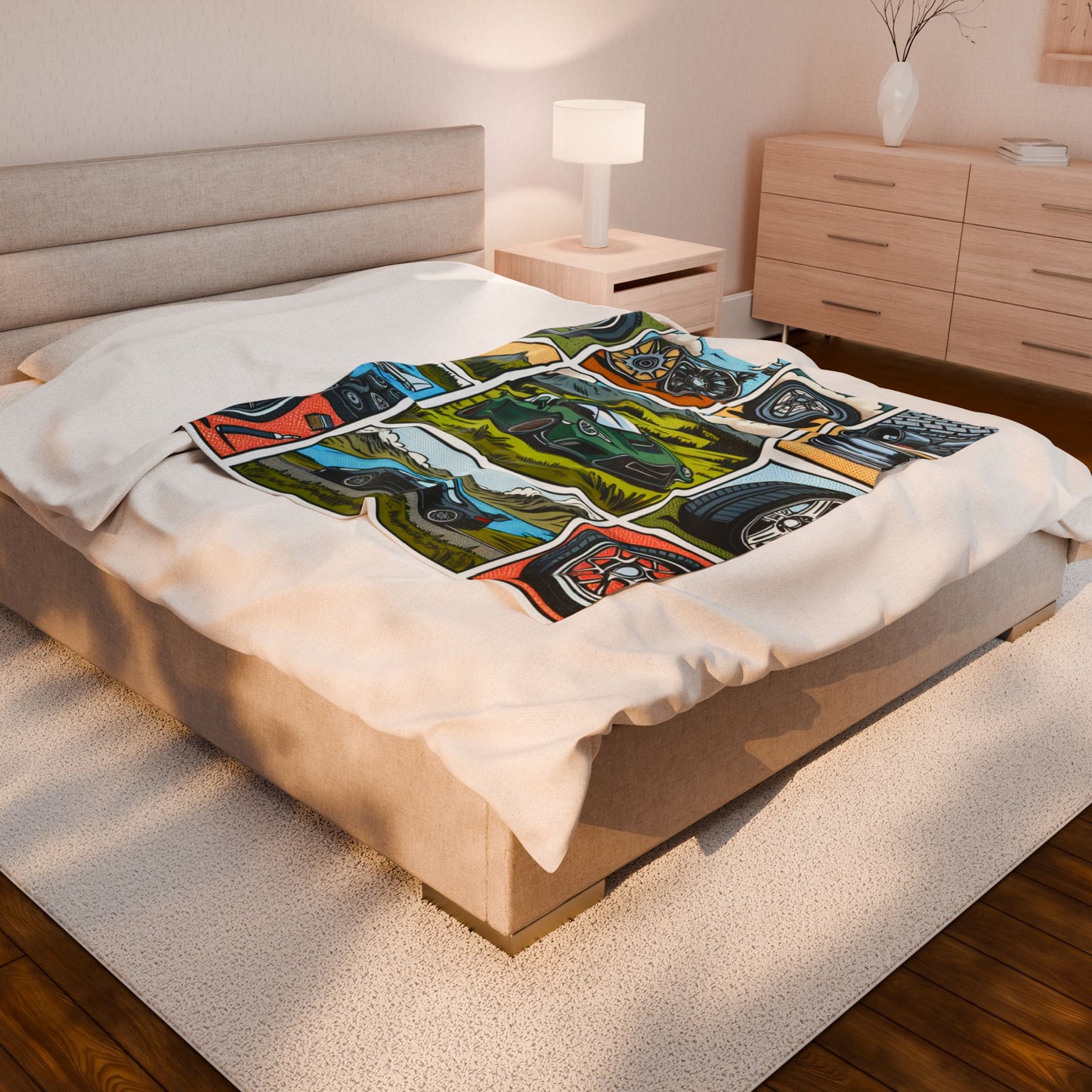 Car Enthusiast Velveteen Plush Blanket – Cozy Blanket with Automotive Design for Car Lovers