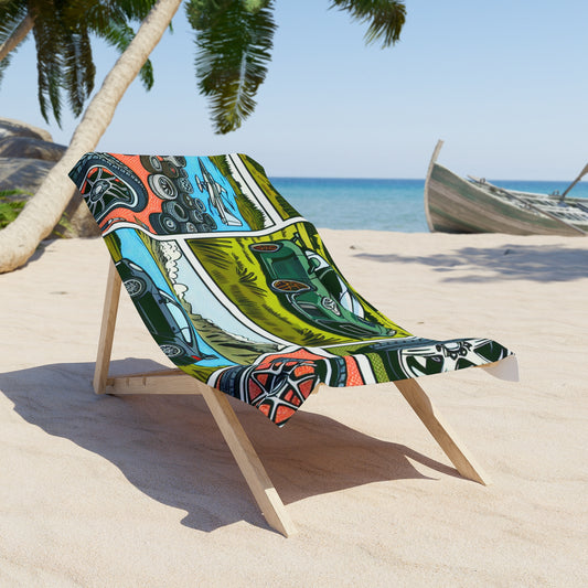 Race Car Enthusiast Beach Towel - Vibrant Automotive Design for Summer Fun