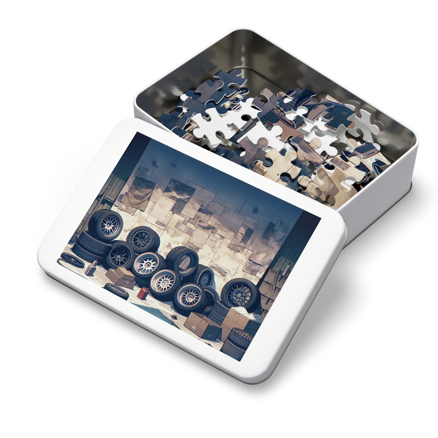 Automotive Garage Jigsaw Puzzle with Tin – Perfect Gift for Car Enthusiasts