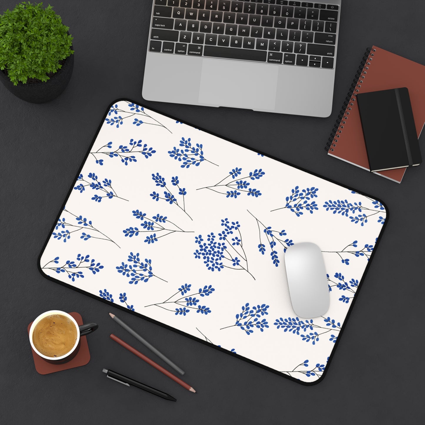 Floral Blue Mouse Pad - Stylish Office Decor for Home and Work