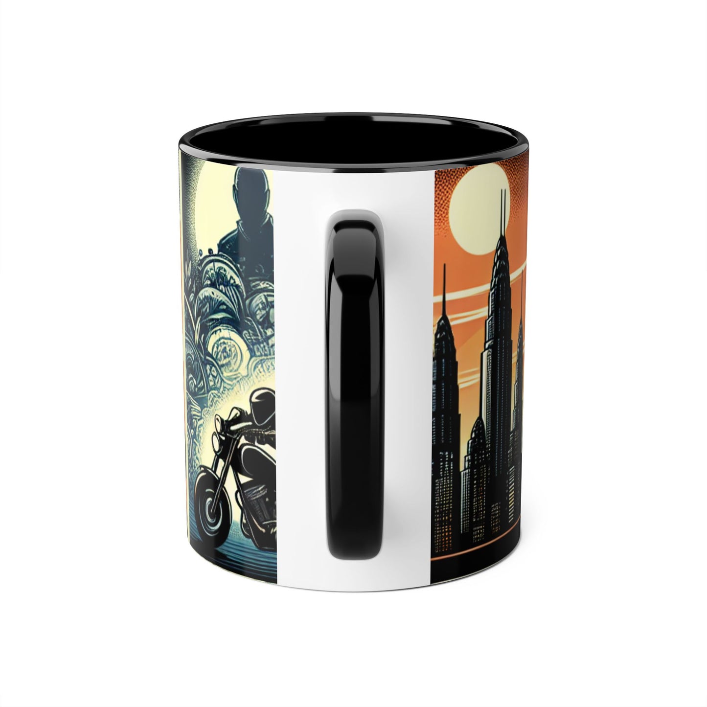 Retro Bike Accent Mug | 11oz Coffee Cup with Scenic Skyline Design