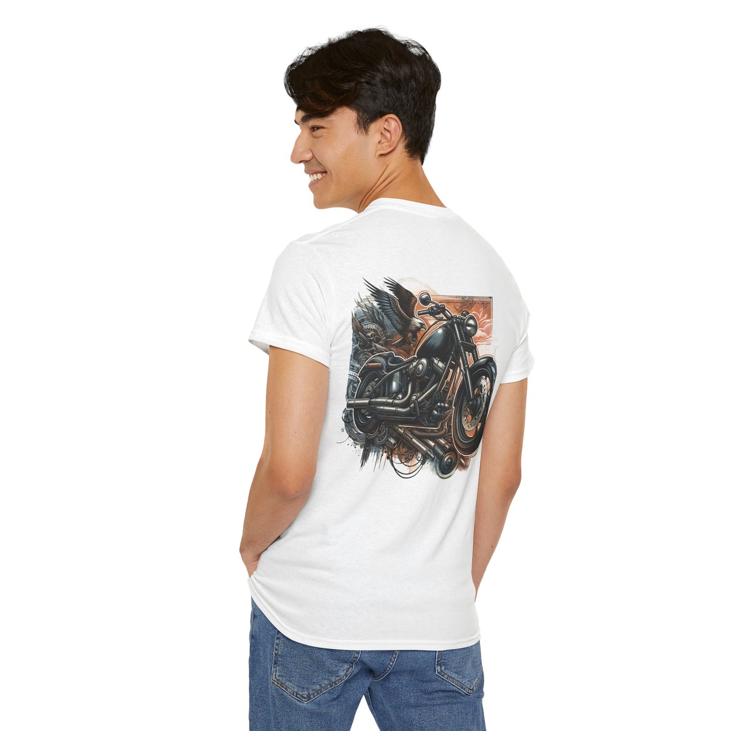 Retro Bike Adventure Vibes Unisex Heavy Cotton Tee - Vintage Motorcycle & Landscape Design