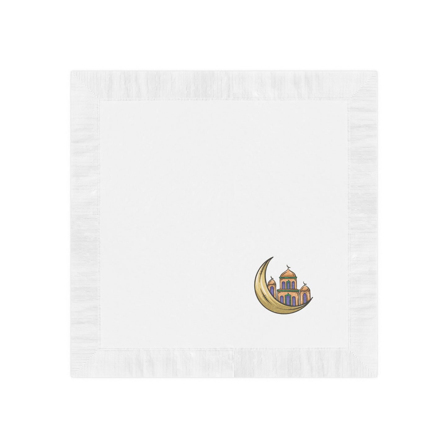 Elegant White Napkins with Moon and Mosque Design - Perfect for Ramadan and Eid Celebrations